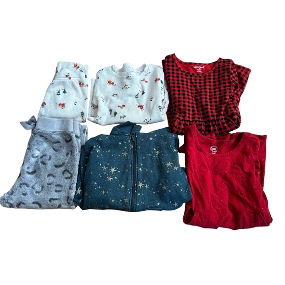 Bundle Size 6 girls 6PC Set Christmas Dress Pajama Hoodie Fleece Pants - Picture 1 of 7